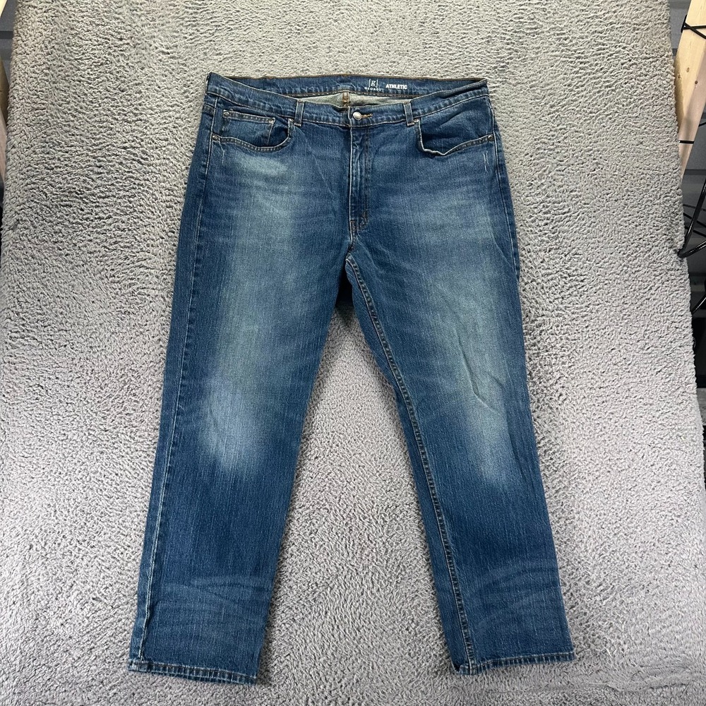 George Jeans Mens 40x30 Blue Cotton Denim Straight Athletic Travel Faded Stretch